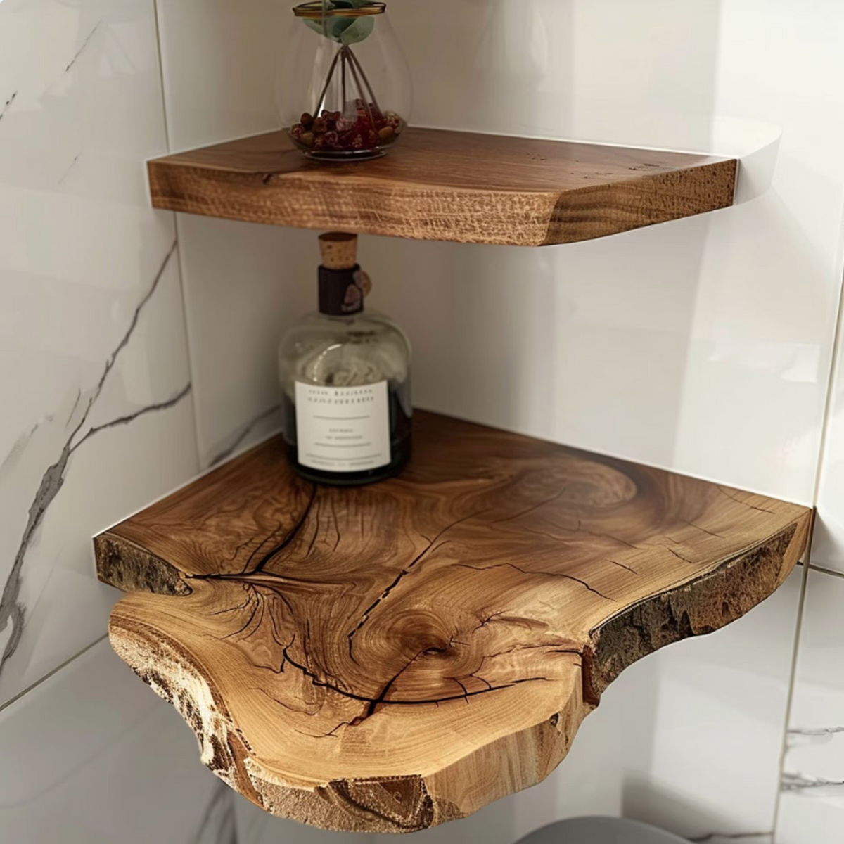 Floating Corner Shelf Dark Brown Wood Wall Shelf for Small Spaces