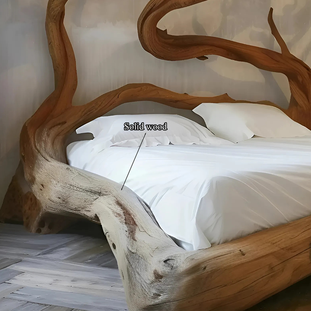 Curved Solid Wood Rustic Platform Bed Frame, Queen Or King