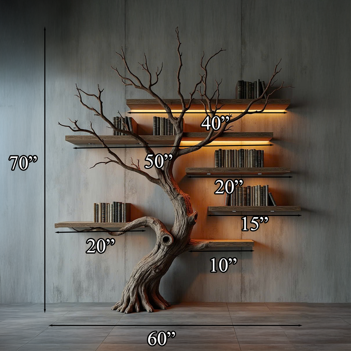Tree Wall Shelf, Handcrafted Wooden Floating Branch Bookshelf