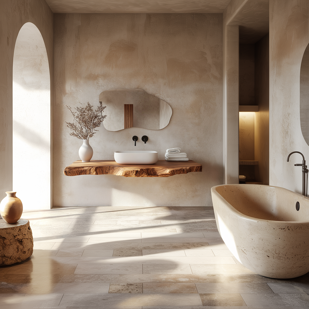 Live Edge Bathroom Vanity Stand, Spa-Style Solid Wood with Open Shelf