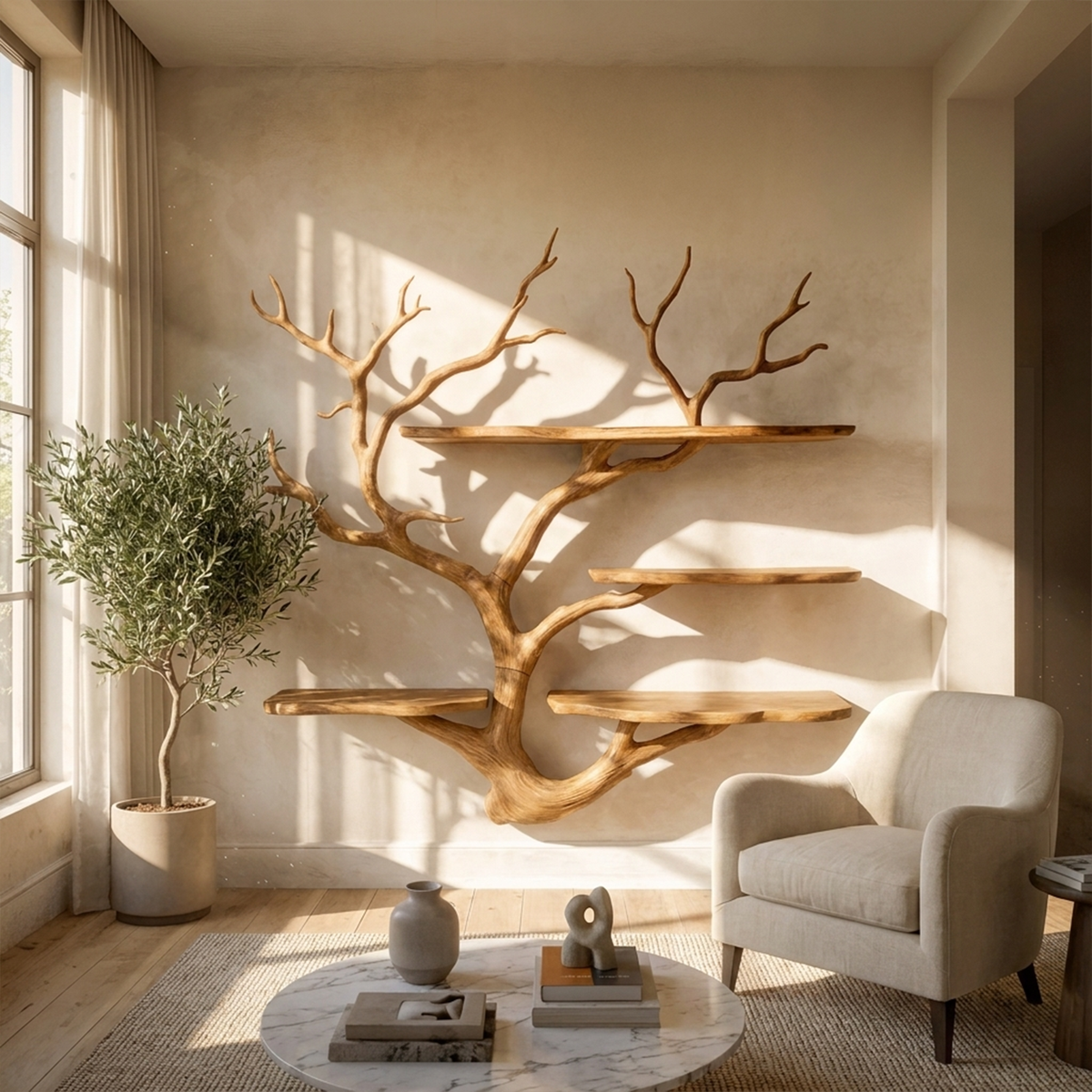 Modular Branch Wall Shelf for Studio and Study, 40 to 60 in Square