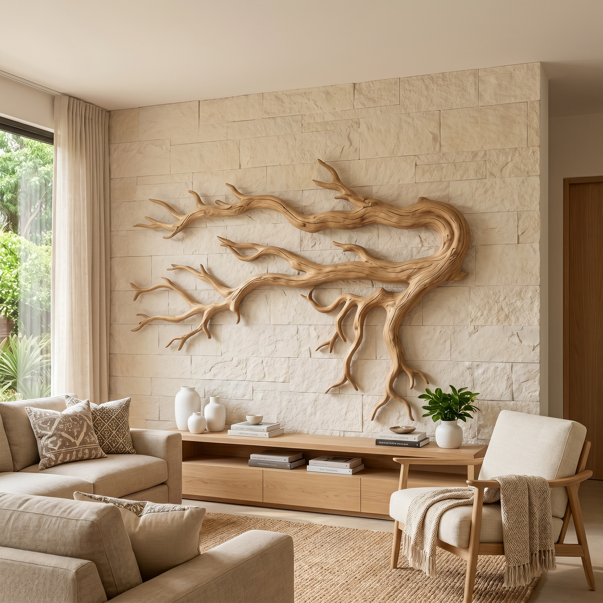 Twisting Driftwood Root Wall Hanging Sculpture, 51 to 80 in Long