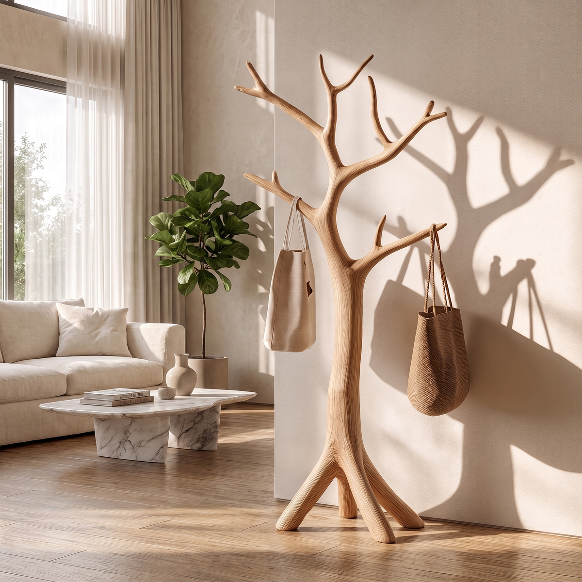 Wall-Mounted Driftwood Branch Hook Rack for Coats, 60 to 80 in