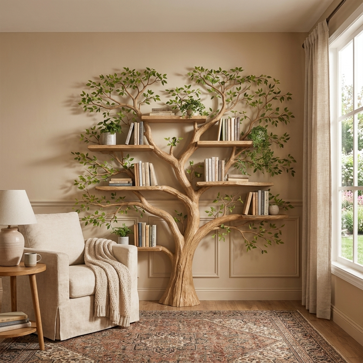 Large Square Branch Wall Bookshelf for Home Library, 70 x 70 Inch