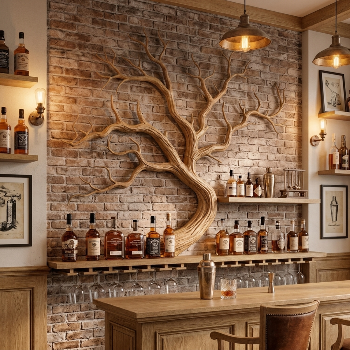 Monkey Pod Wood Tree Branch Wine Rack and Wall Shelf