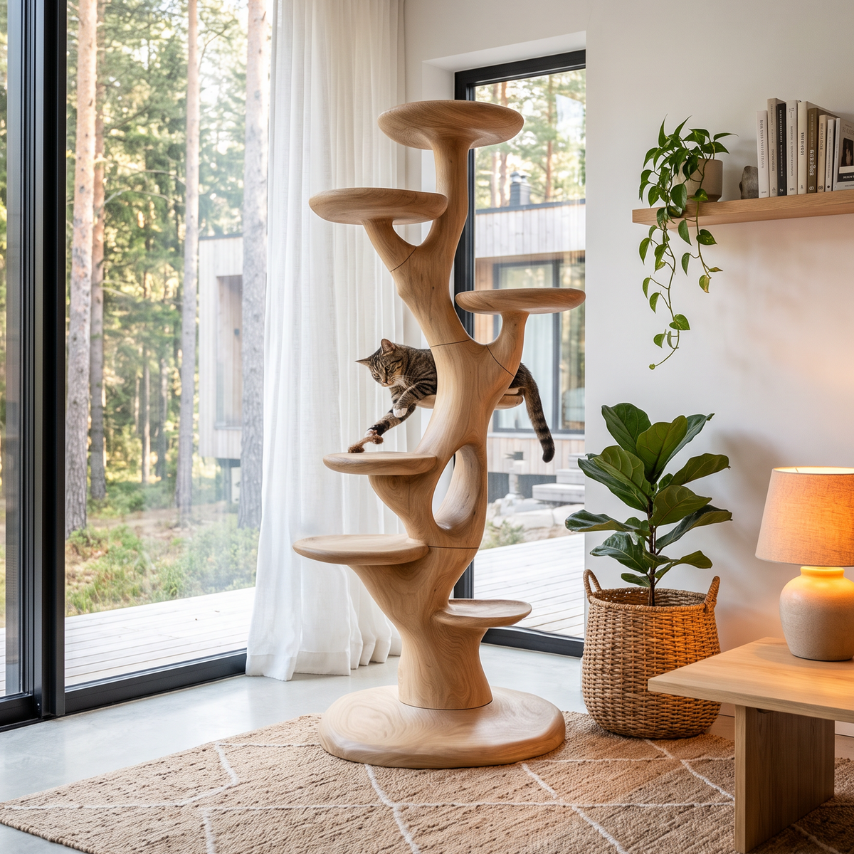 Sculptural Cat Tree With Multi Level Platforms For Indoor Cats