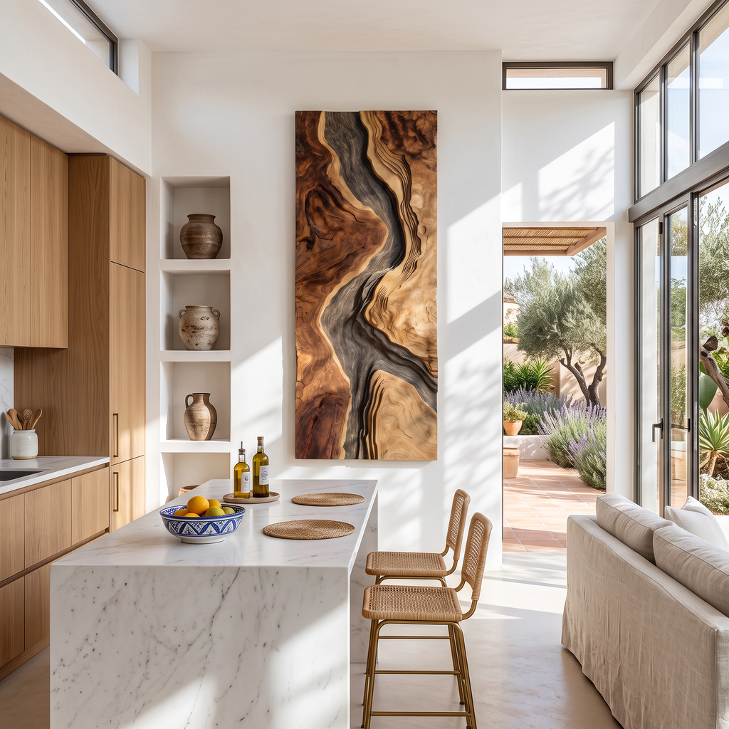 Hand-Carved Solid Hardwood Wave Wall Sculpture for Entryway