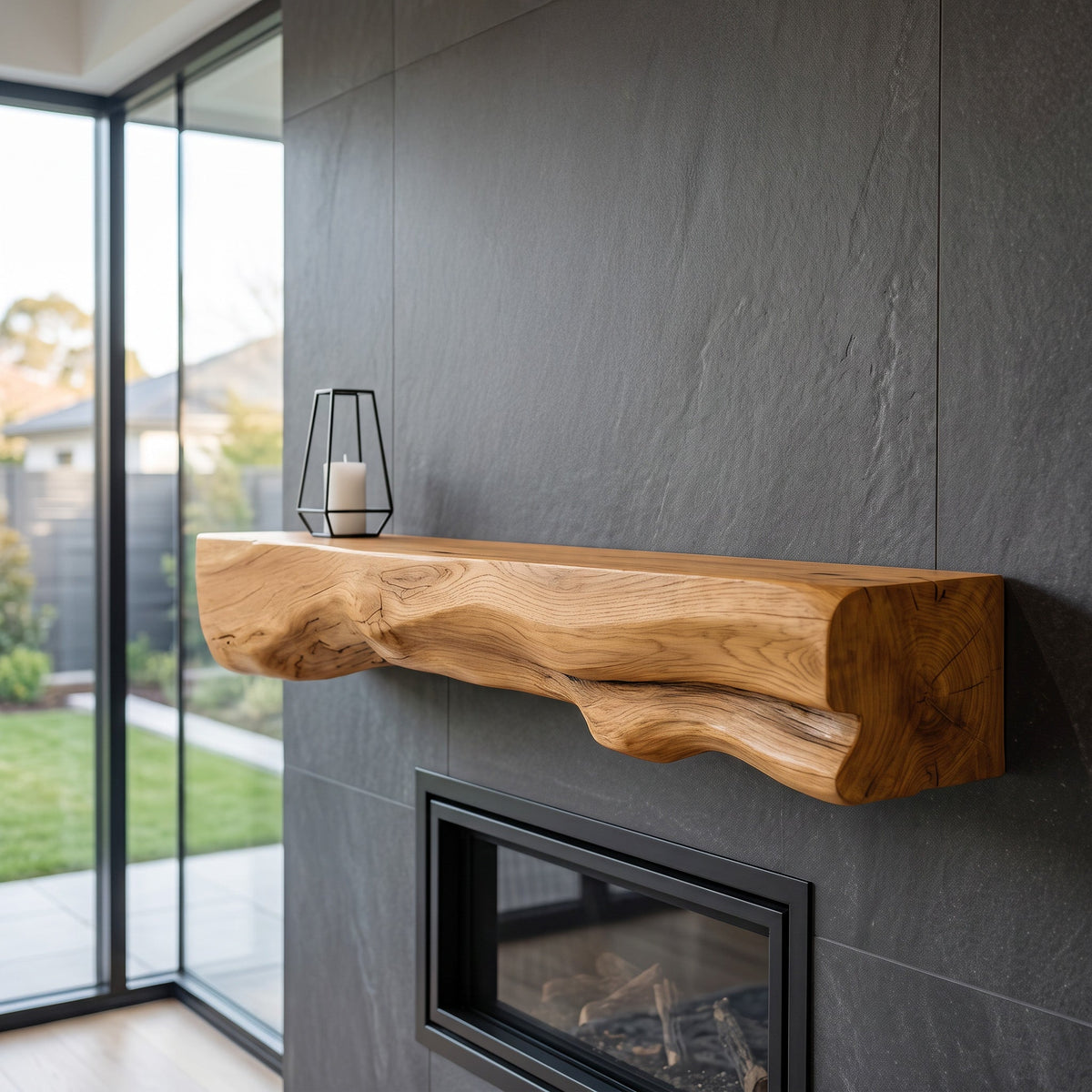 Single-Block Live Edge Fireplace Mantel with Knots, 36 to 84 Inch