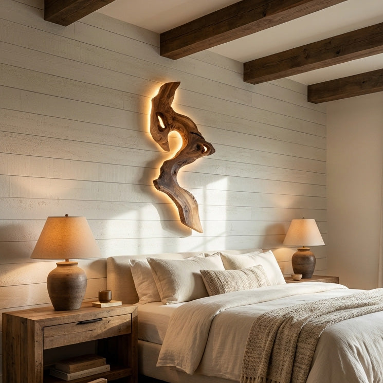 Organic Contour Solid Wood Wall Light With Ambient Glow, 39 to 63 Inch