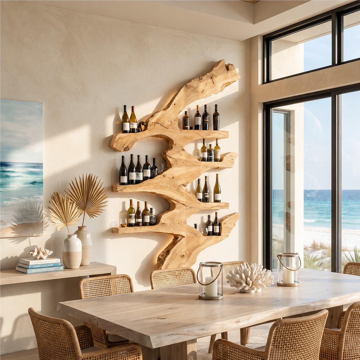 Slim 6-Inch Deep Wood Wine Bottle Wall Rack, 45 to 71 in Tall