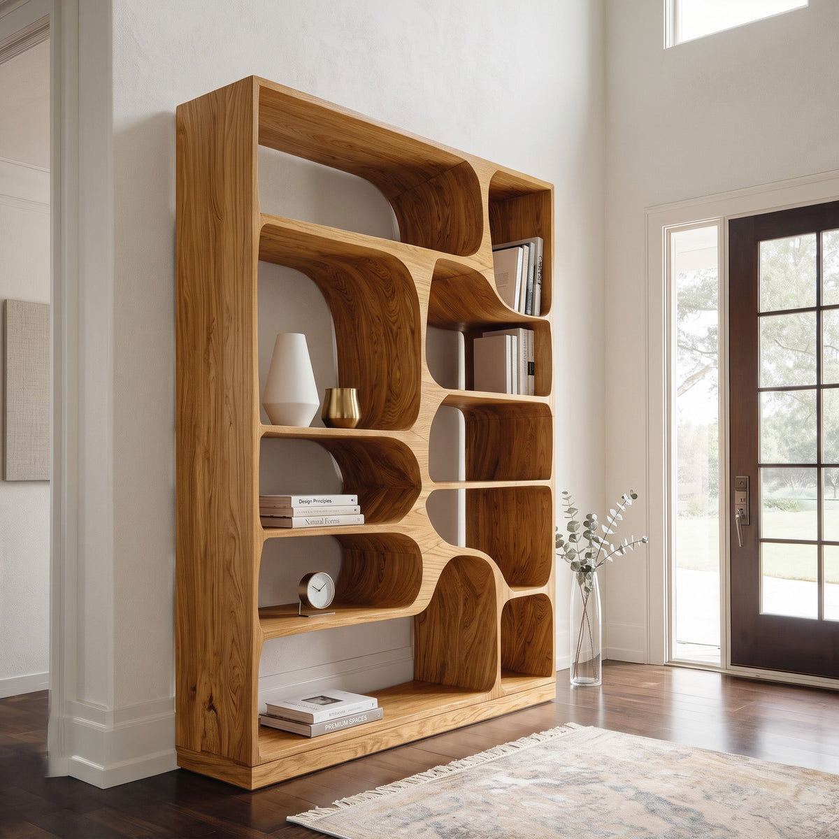 Rounded Cubby Wood Bookcase with Curved Dividers, 63 to 93 in Tall