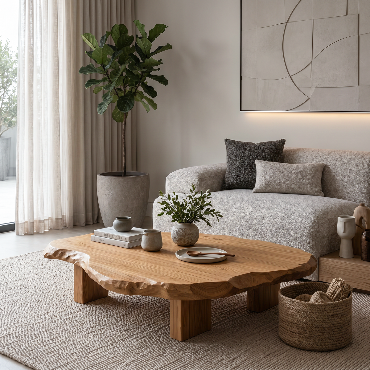 Low 13-Inch Live Edge Cocktail Table on Chunky Block Legs