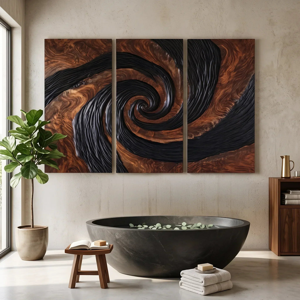 Organic Modern Spiral Triptych 3D Wall Art Urban Loft