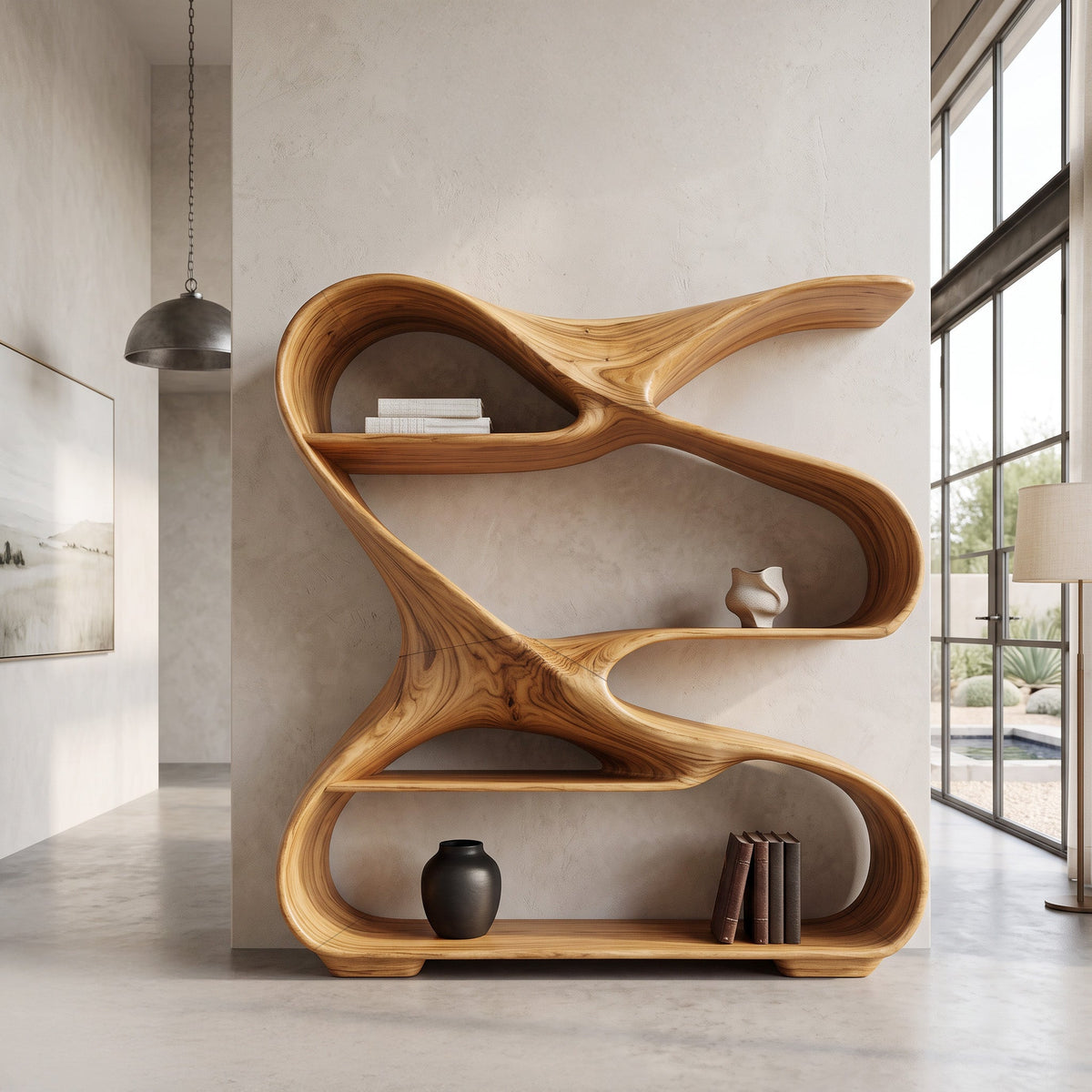 Freeform Curved Wood Display Shelf for Home Office, 47 to 79 in Tall