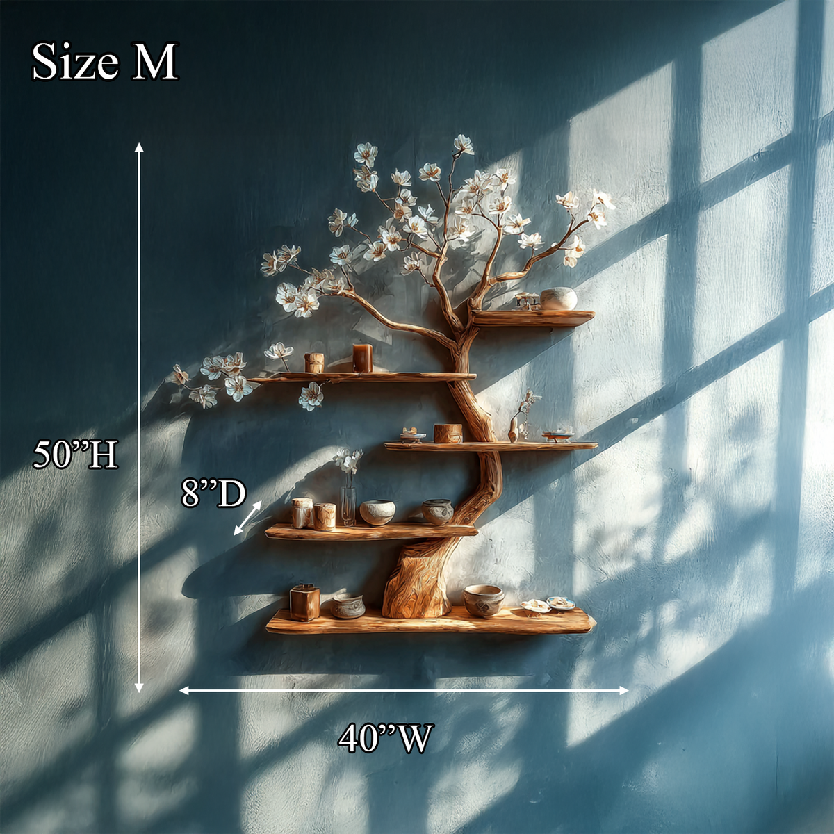 Tree Wall Shelf, Apricot Branch Solid Wood Bookshelf Art Display