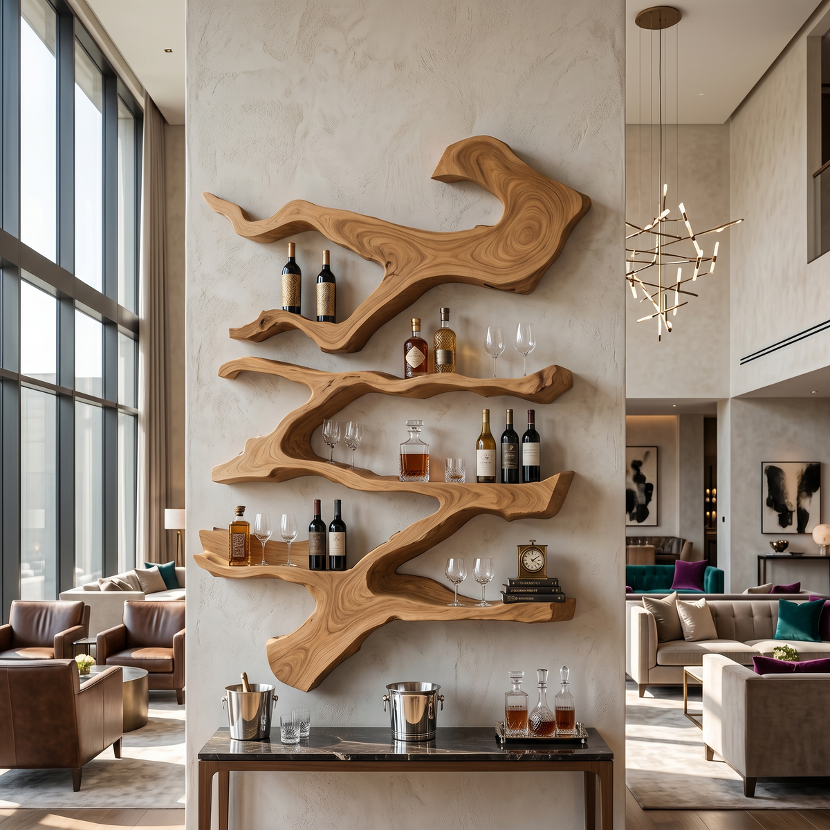 Tall Monkeypod Wall Wine Rack, 6 in Deep, 45 to 71 Inches High