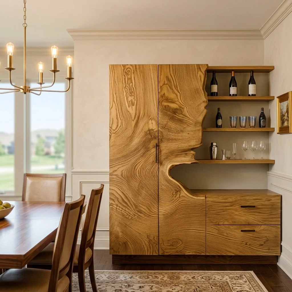 Tall Wall Wine Cabinet with Carved Doors and Bottle Shelves