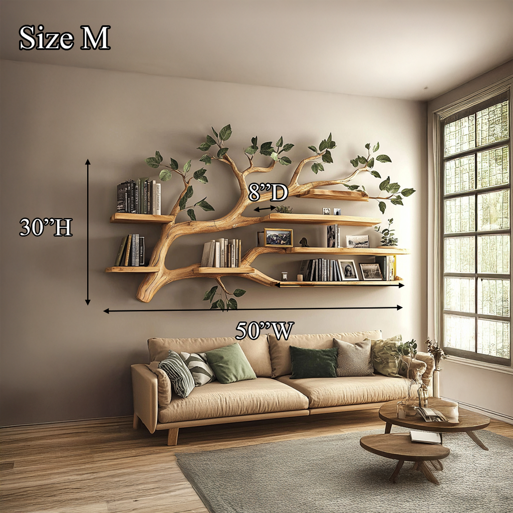 Rustic Tree Branch Floating Wall Shelf for Office or Reading Corner