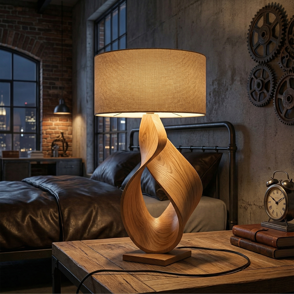 Carved Monkey Pod Wood Accent Lamp for Desk or Shelf, 14 to 20 in