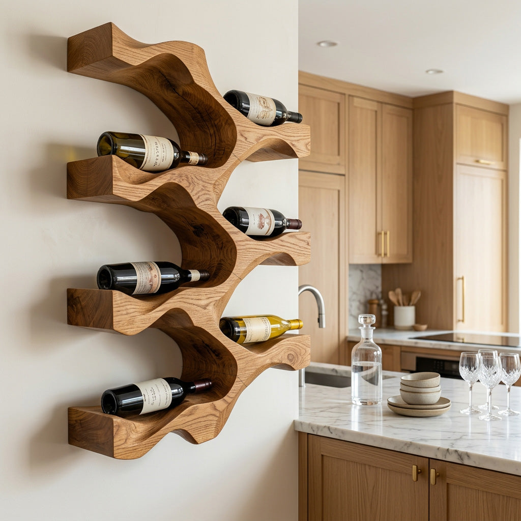 Vertical Wall-Mounted Wood Wine Rack For Kitchens, 31 to 59 Inch