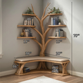 Tree Branch Bookshelf Hall Tree With L-Shaped Bench, 70 Inch