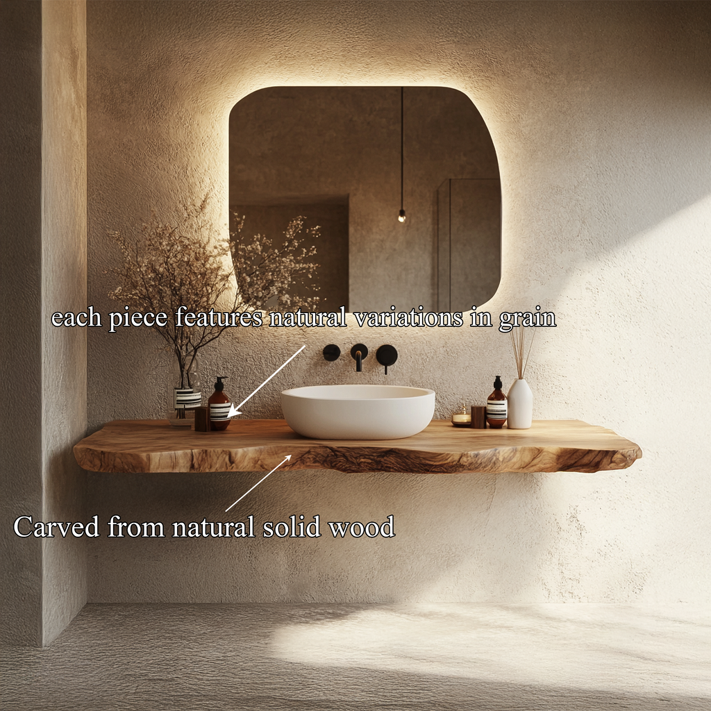 Narrow Live Edge Floating Bathroom Console Shelf, 16 To 40 Inch