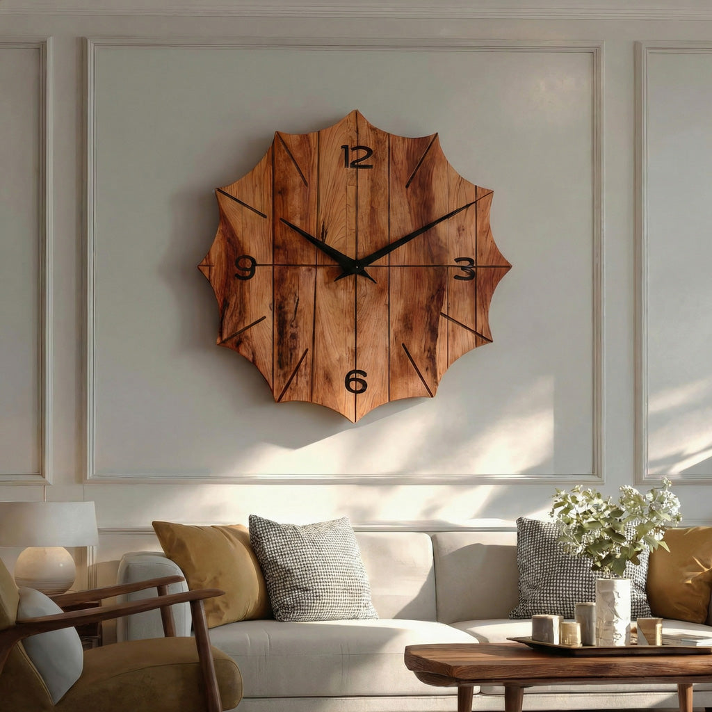 Organic Wooden Wall Clock, Handcrafted Solid Wood Floating Minimalist Timepiece