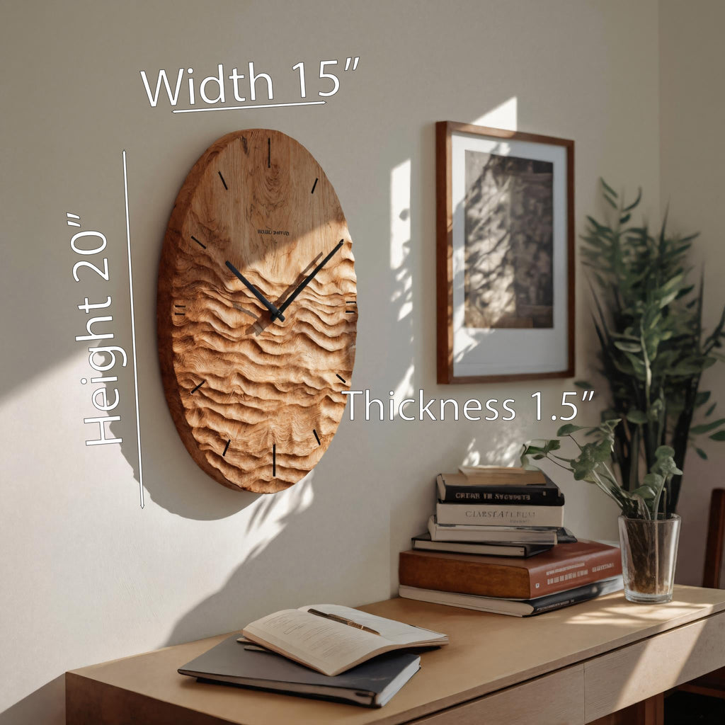 Artistic Wall Clock With Carved Oval Design For Office