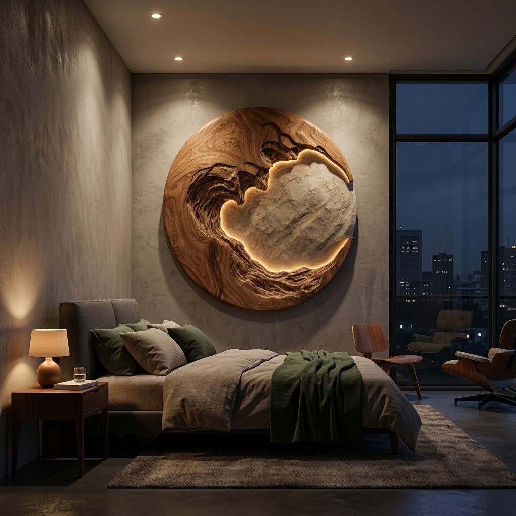 Organic Modern Round Wood Wall Art For Living Room