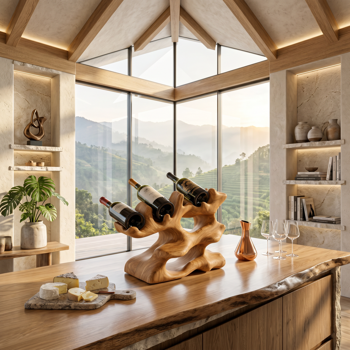 Freestanding Monkeypod Block Wine Holder for Kitchen Island