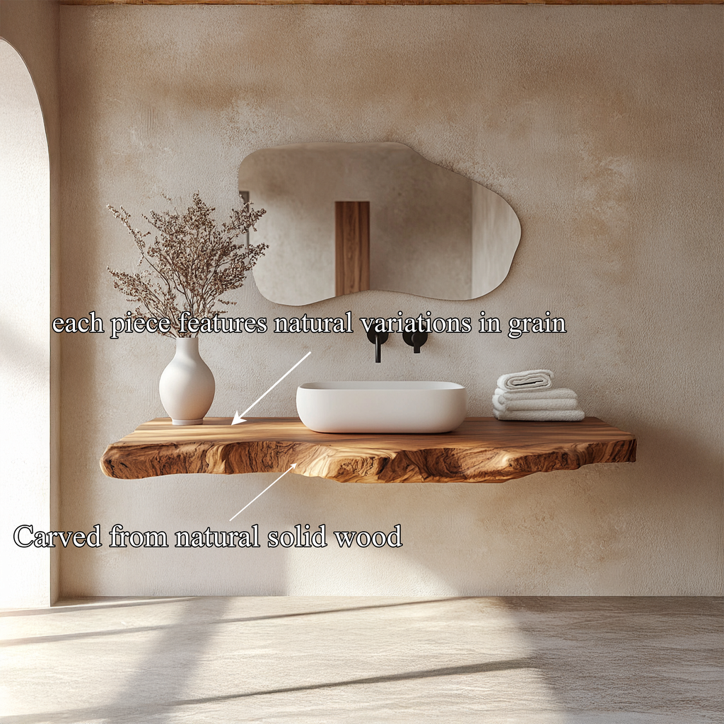 Live Edge Bathroom Vanity Stand, Spa-Style Solid Wood with Open Shelf