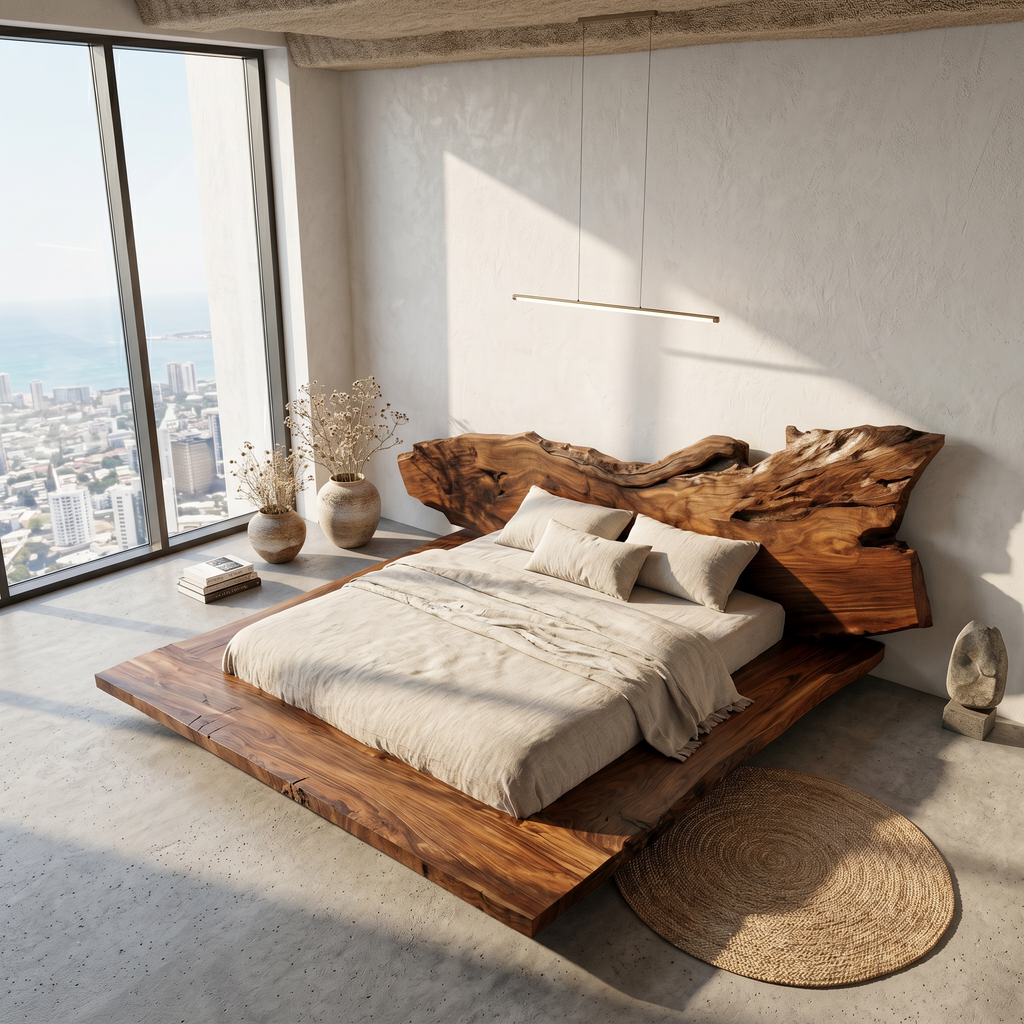 Modern Bed Frame With Live Edge Headboard