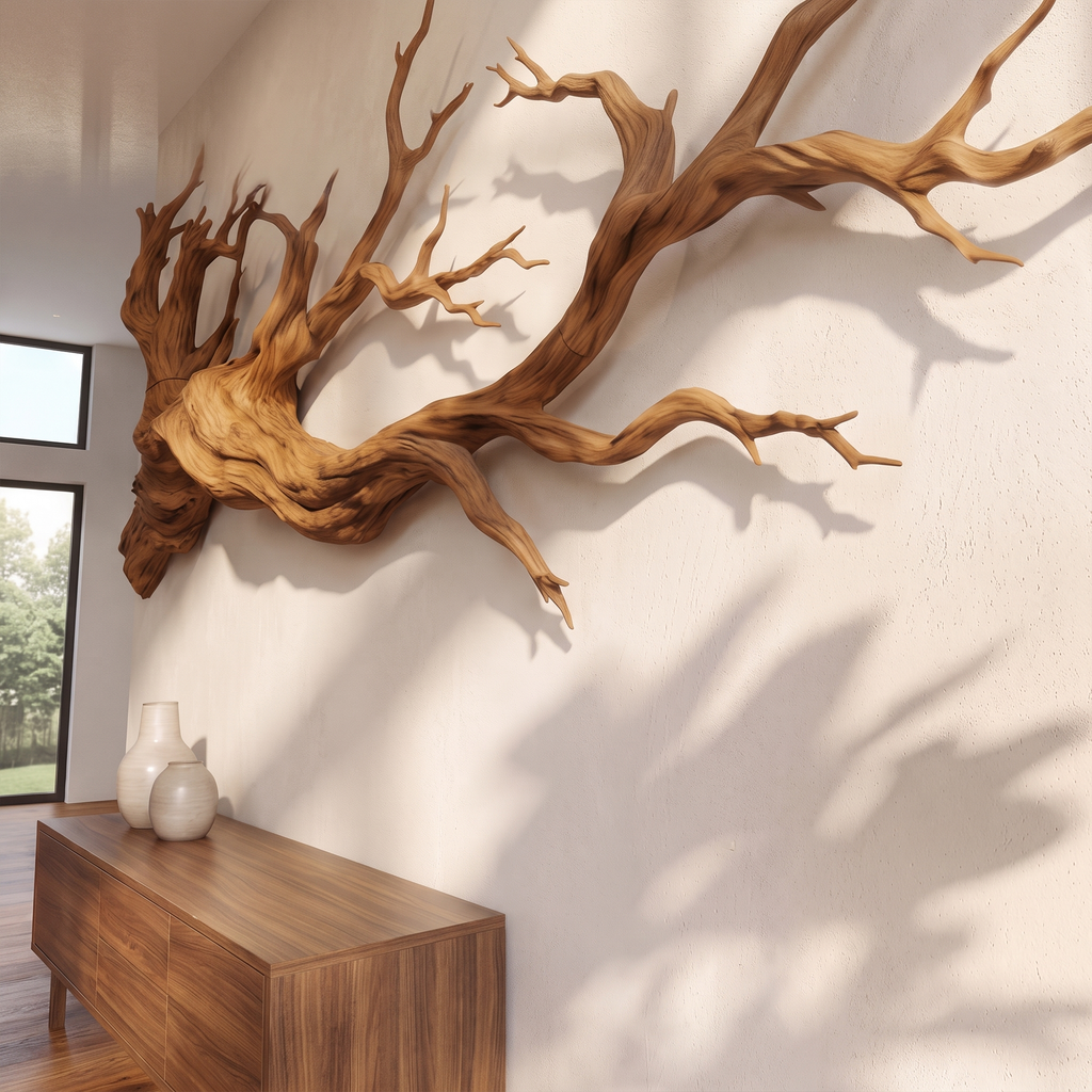 Intertwined Root 3D Wall Sculpture in Natural Wood, 51 to 80 Inch Long
