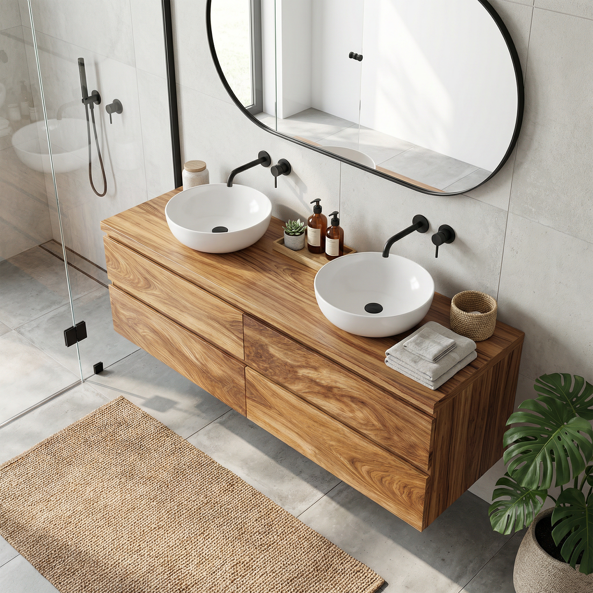 Wall Mounted Bathroom Vanity, Rustic Natural Wood Floating Sink Base