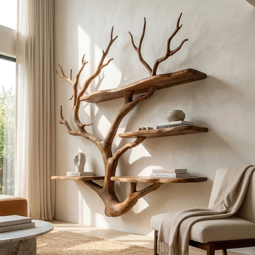 Modular Branch Wall Shelf for Studio and Study, 40 to 60 in Square