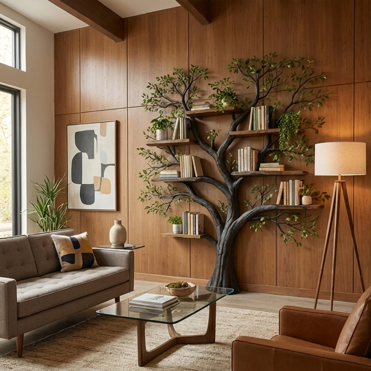 Large Square Branch Wall Bookshelf for Home Library, 70 x 70 Inch