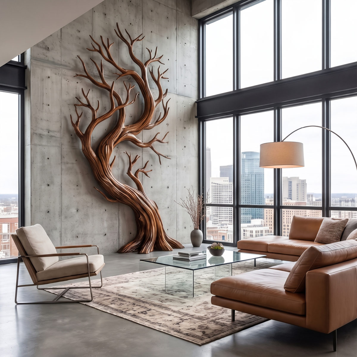 Tree Wall Art Sculpture, Large Rustic Carved Wood Decor for Hallway