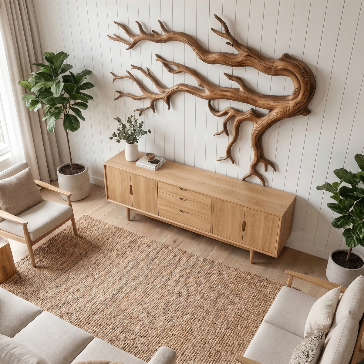 Driftwood Root Sculptural Wall Art in Solid Natural Wood