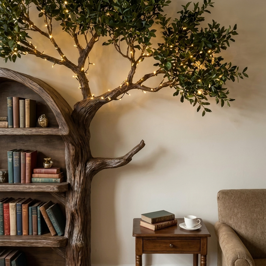 Brown Branch Wall Bookcase with Concealed Brackets, 70 x 60 in