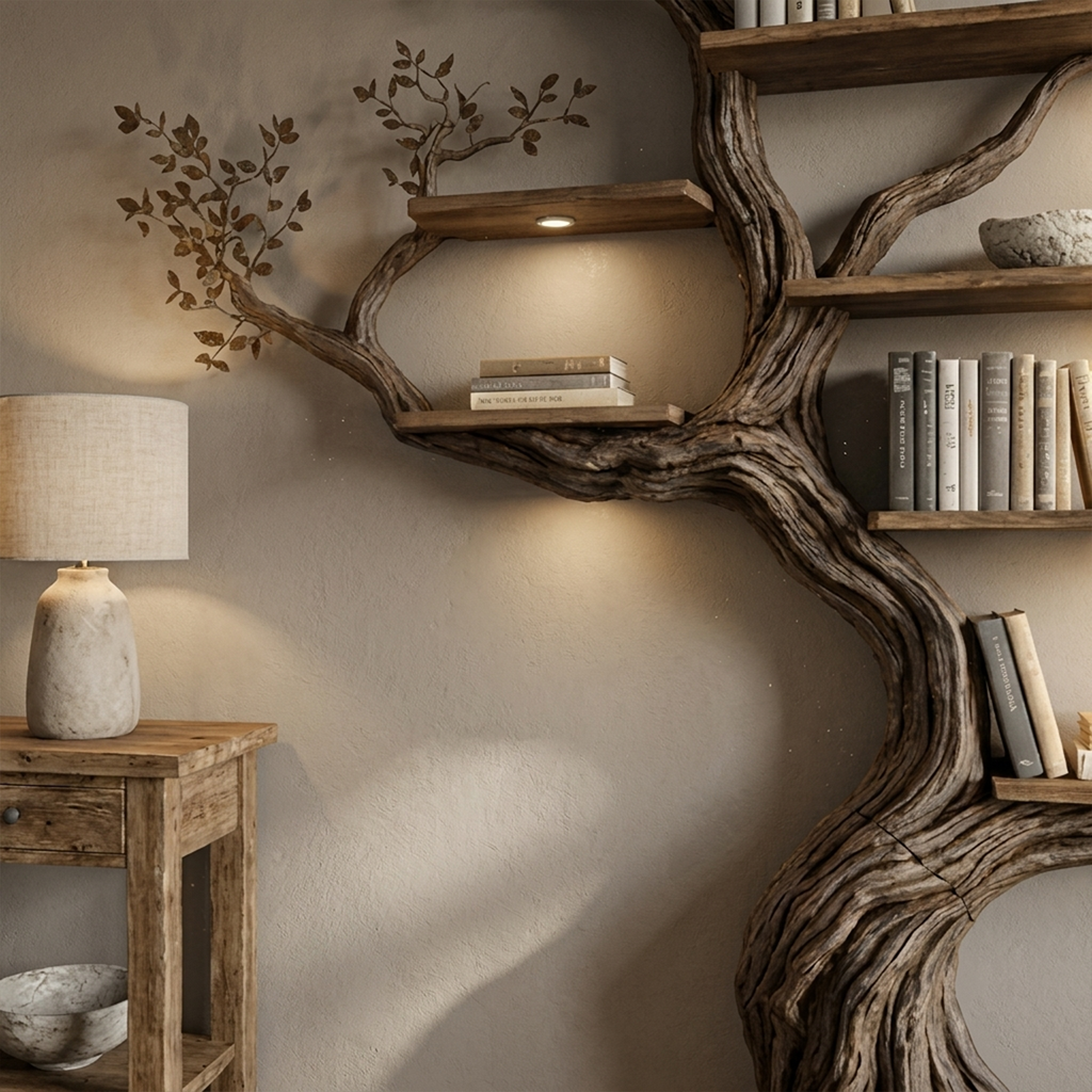 Floral-Style Branch Wall Bookcase, 70 x 70 Inch Living Room Feature
