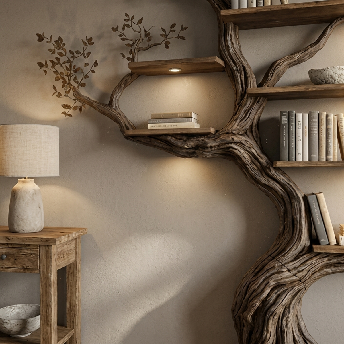 Floral-Style Branch Wall Bookcase, 70 x 70 Inch Living Room Feature