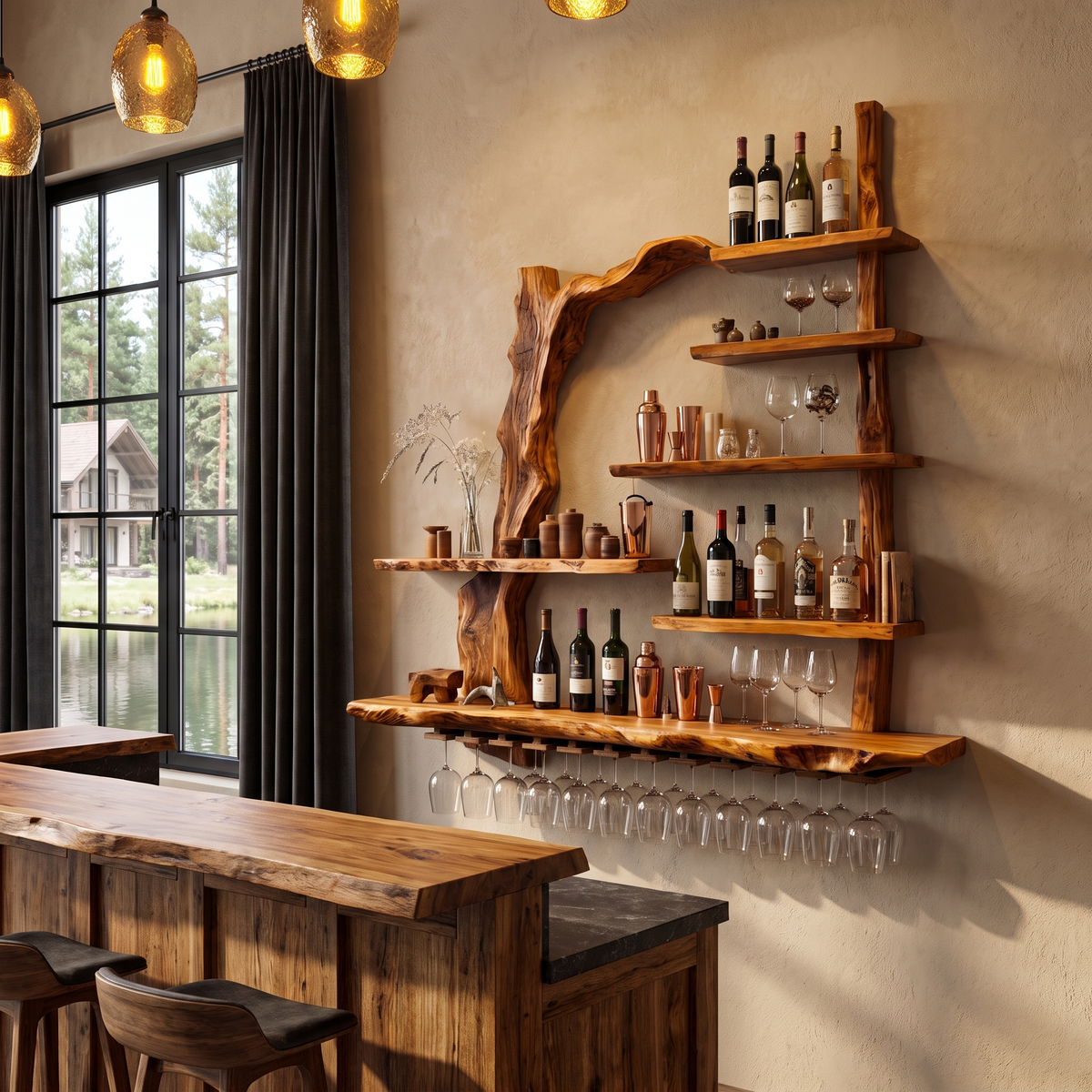Contemporary Wall Hanging Wine Rack With Artistic Design For Home Bar