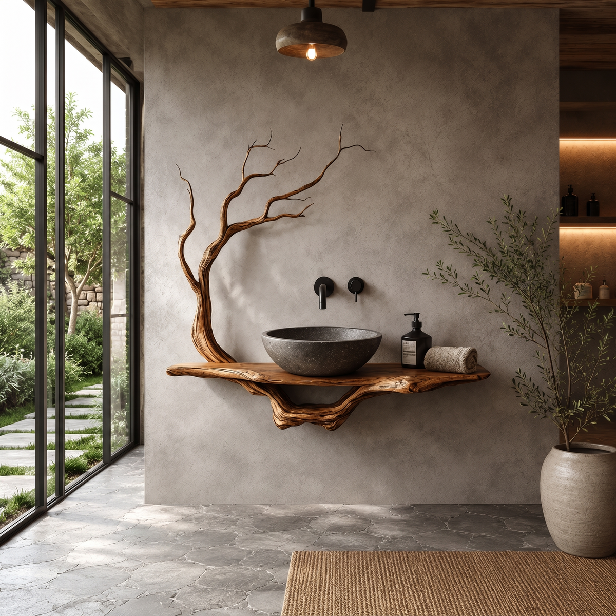 Organic Tree Branch Bathroom Vanity Wall Mounted Sink Console