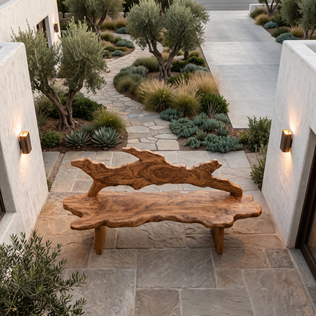 Branch Frame Solid Wood Garden Bench With Back, 49 To 60 Inch