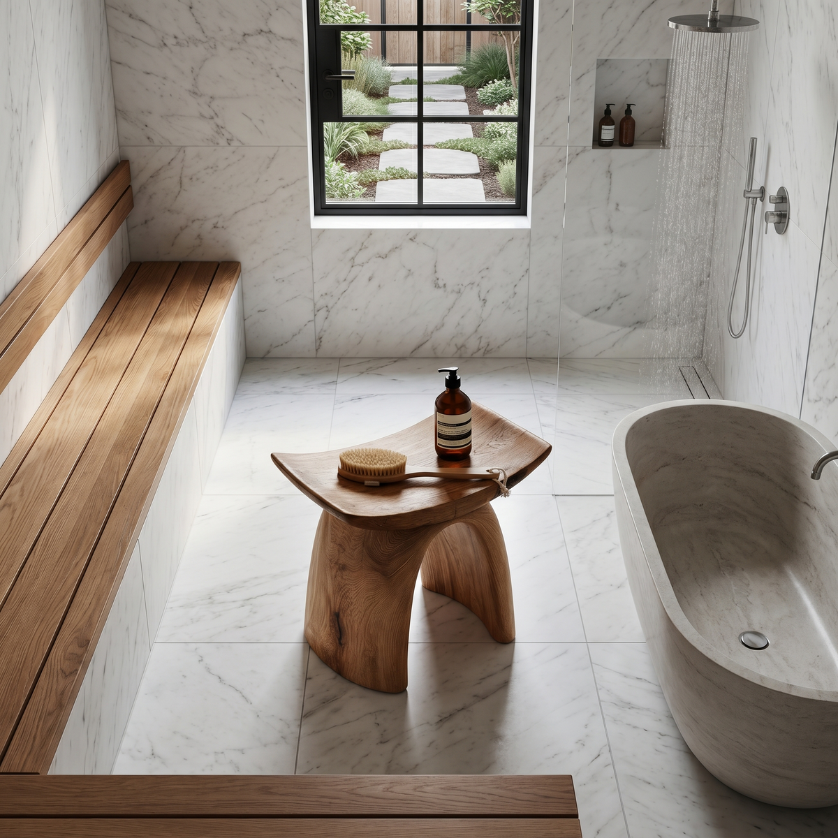 Organic Modern Solid Wood Shower Stool