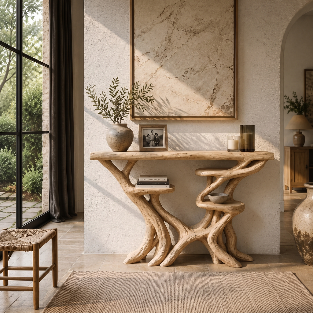 Branch Base Wooden Hallway Console Table, 40 To 70 Inch Wide