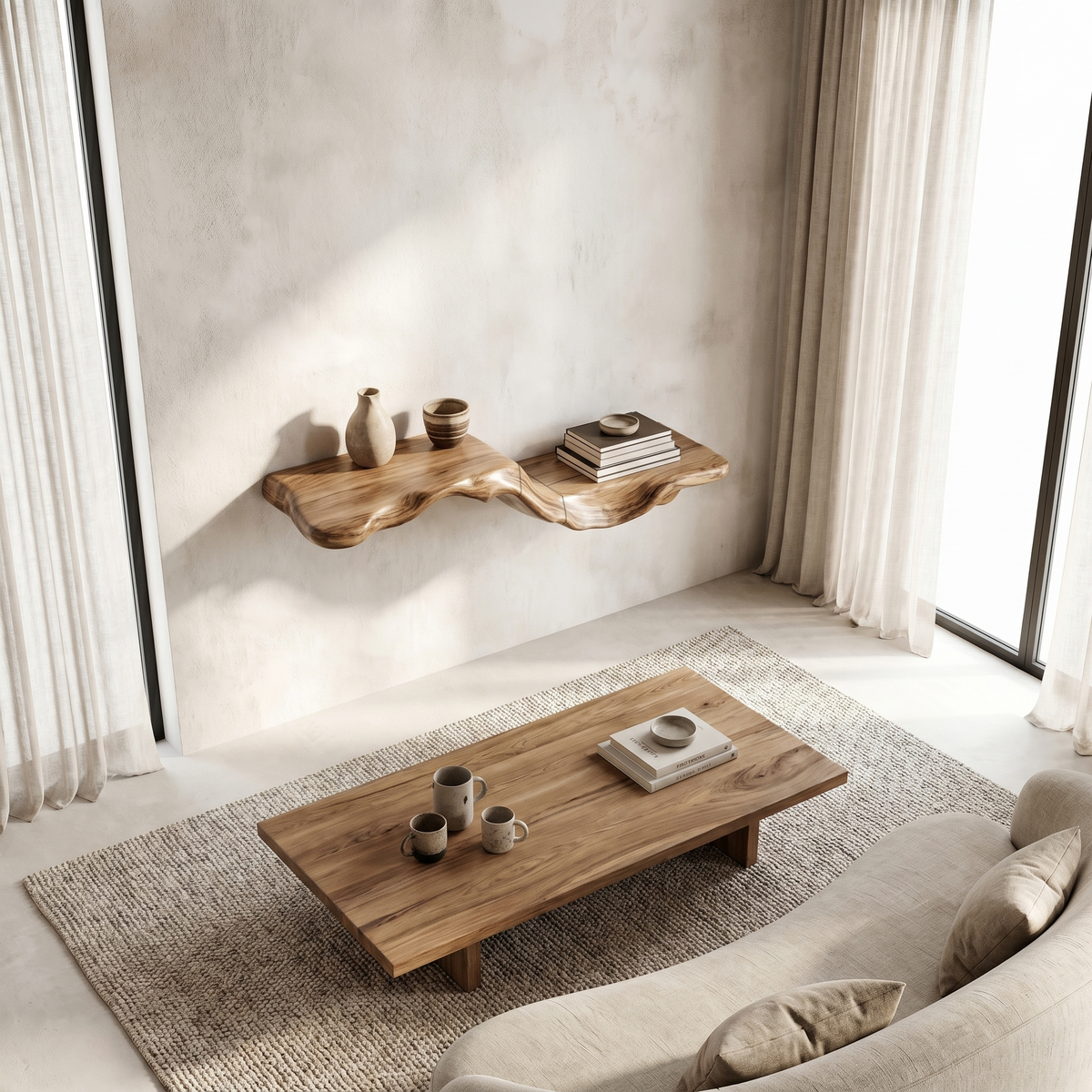 Organic Floating Shelf With Flowing Tree Branch Design