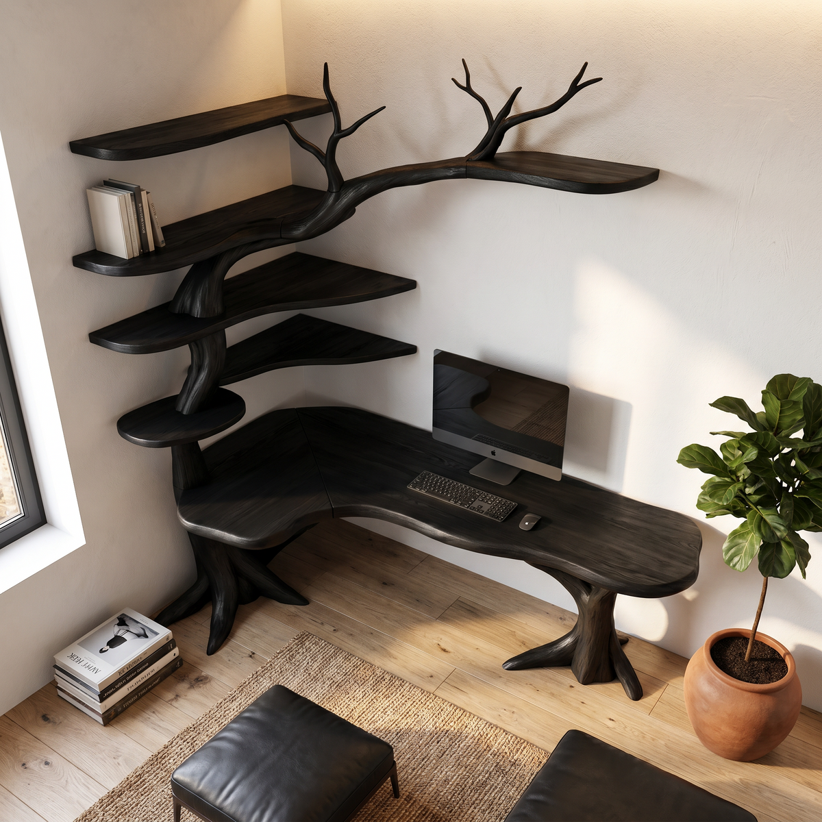 Sculptural Tree Desk With Handcrafted Solid Wood Design For Home Office