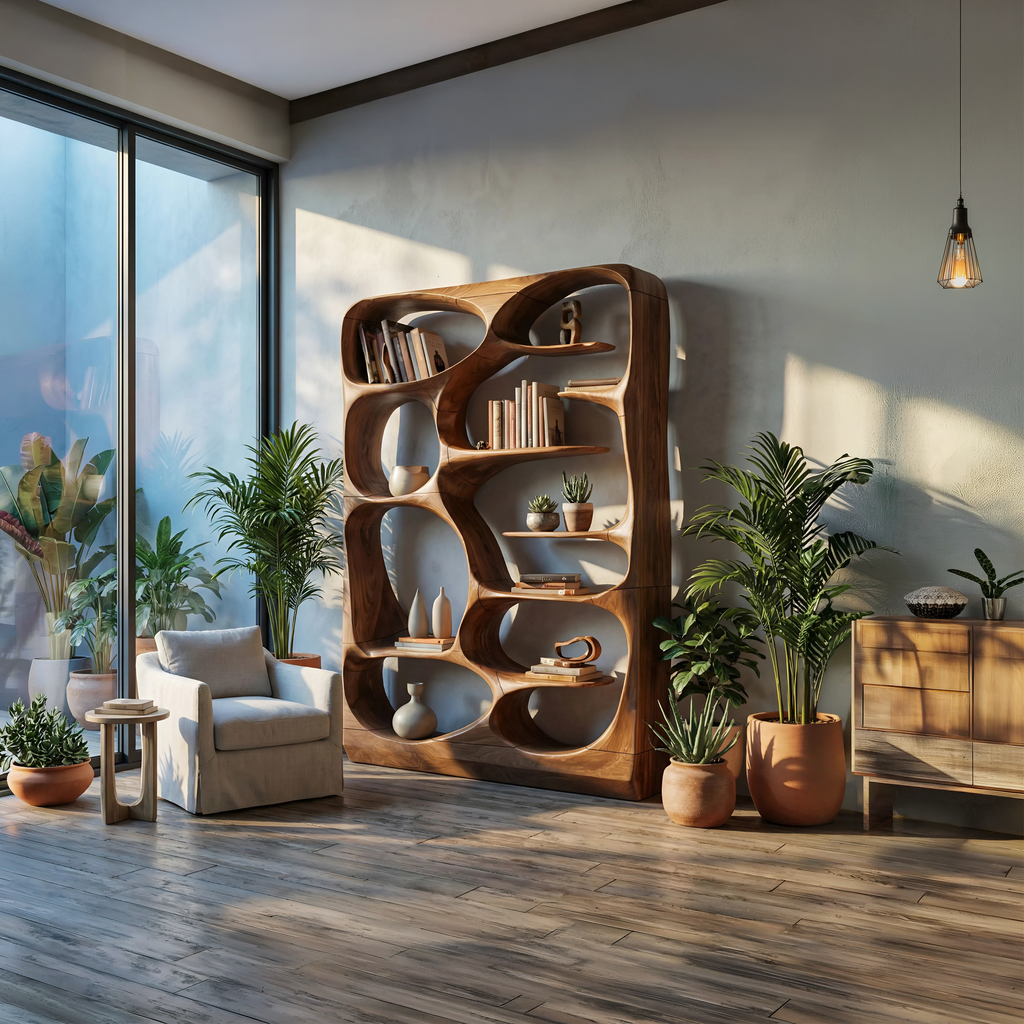 Modern Sculptural Wood Bookshelf
