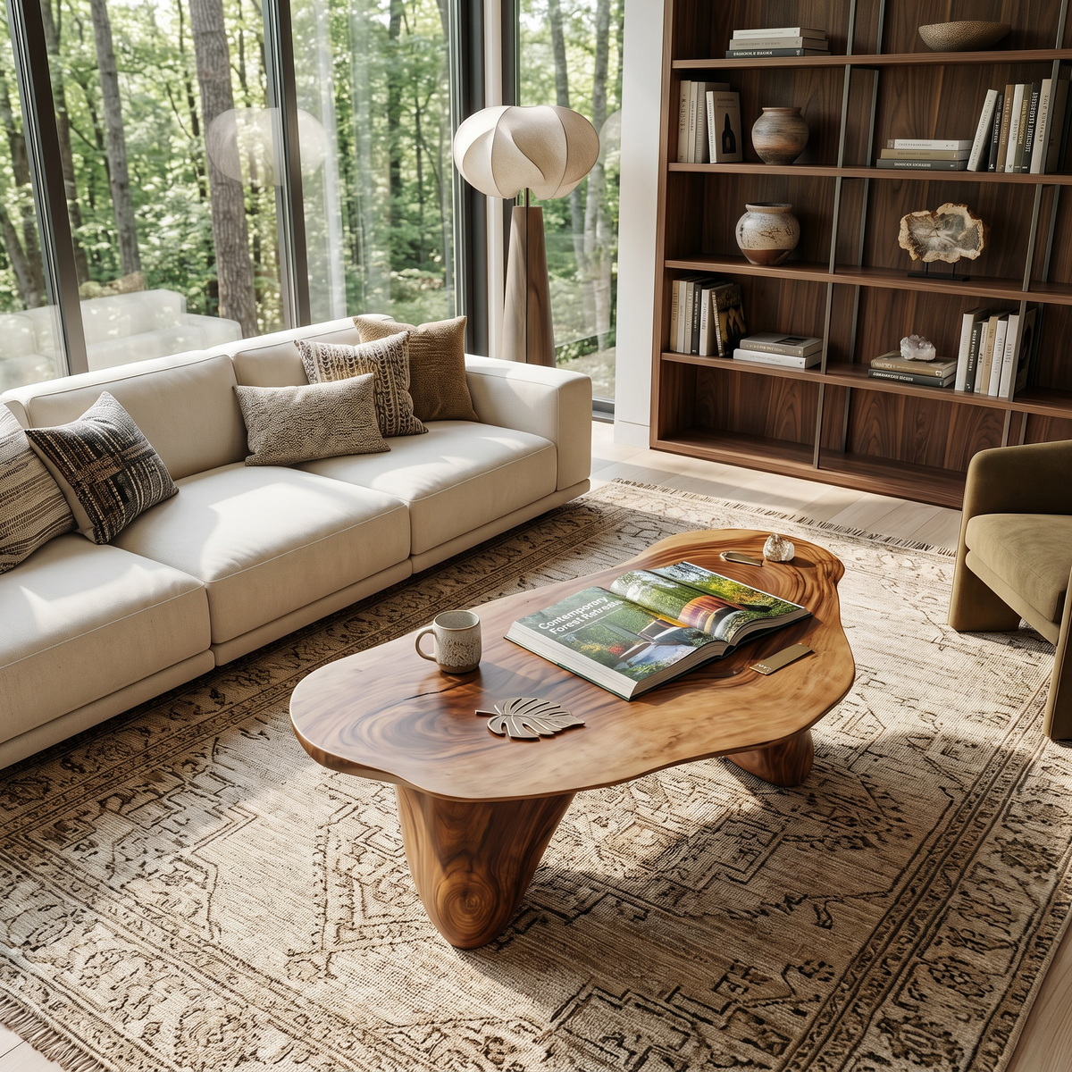 Handcrafted Solid Wood Low Coffee Table with Oil and Wax Finish